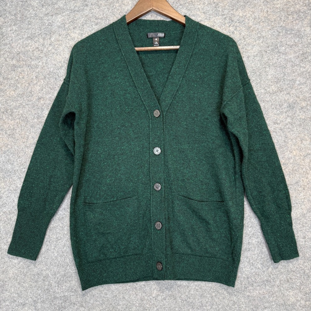 Aqua 100% Cashmere Cardigan Sweater Womens XS Relaxed 2 Pocket Preppy Grandma‎